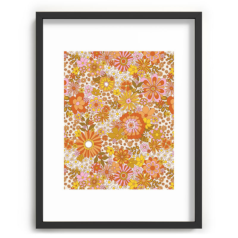 70s Floral Pattern Framed Art Print