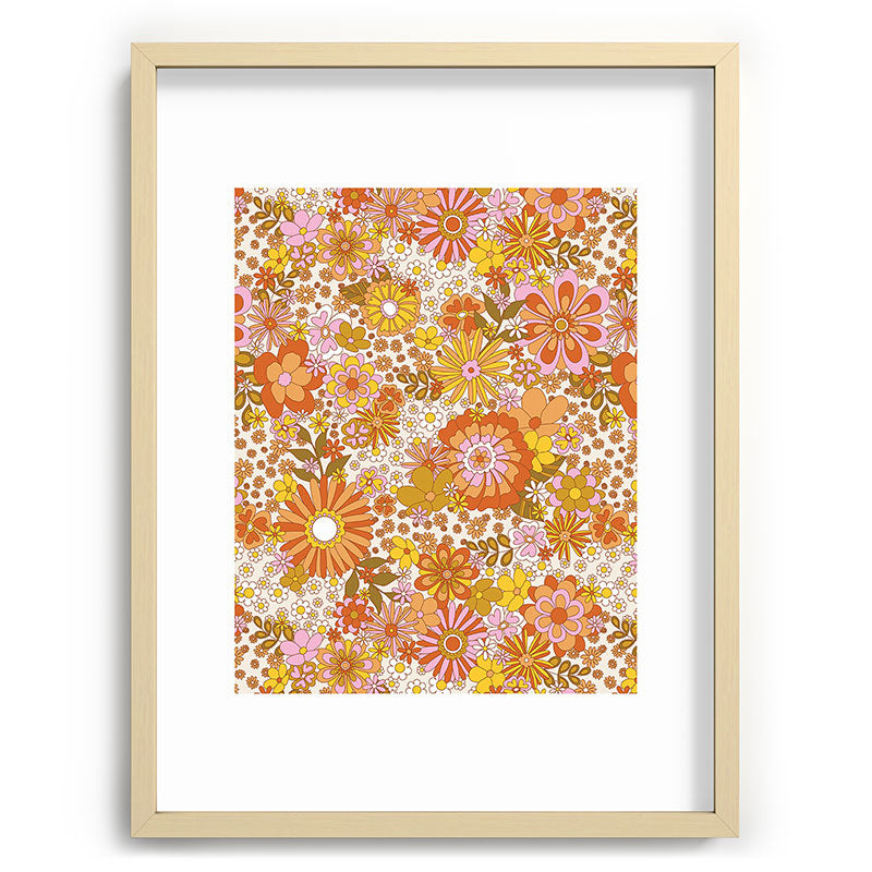 70s Floral Pattern Framed Art Print