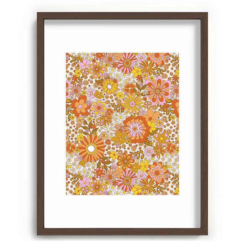70s Floral Pattern Framed Art Print
