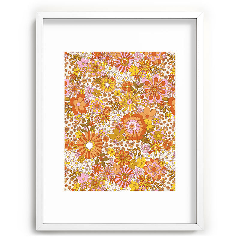 70s Floral Pattern Framed Art Print