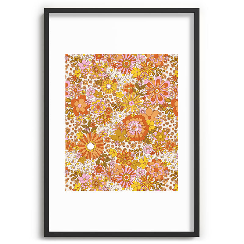 70s Floral Pattern Framed Art Print