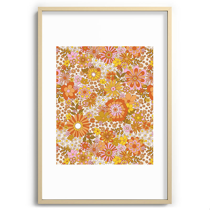 70s Floral Pattern Framed Art Print