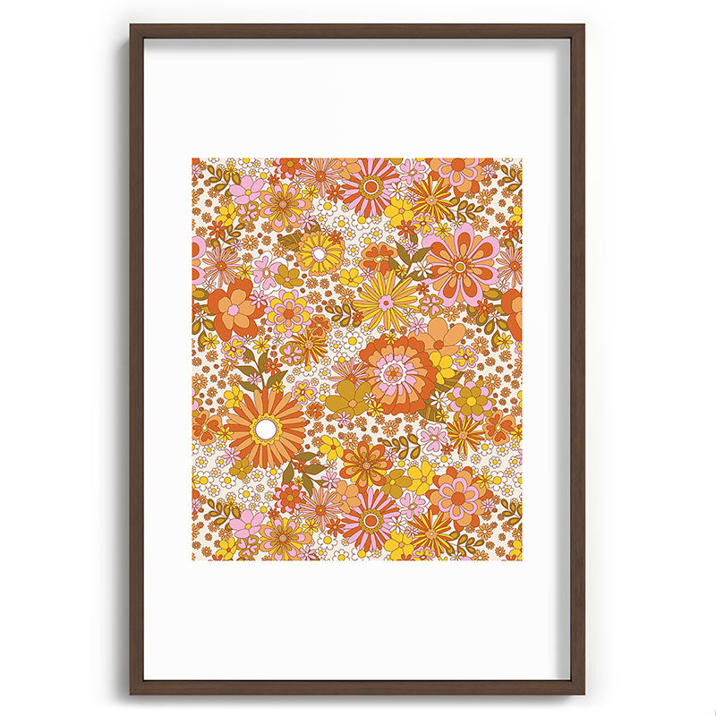 70s Floral Pattern Framed Art Print