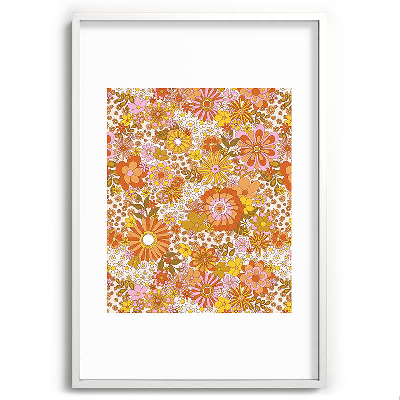 70s Floral Pattern Framed Art Print