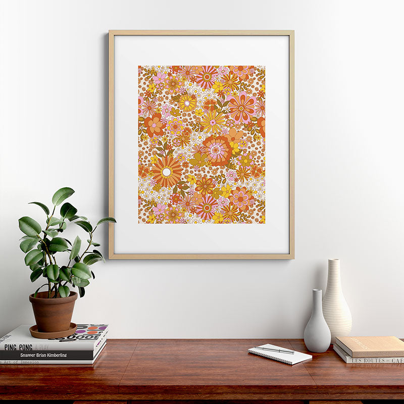 70s Floral Pattern Framed Art Print