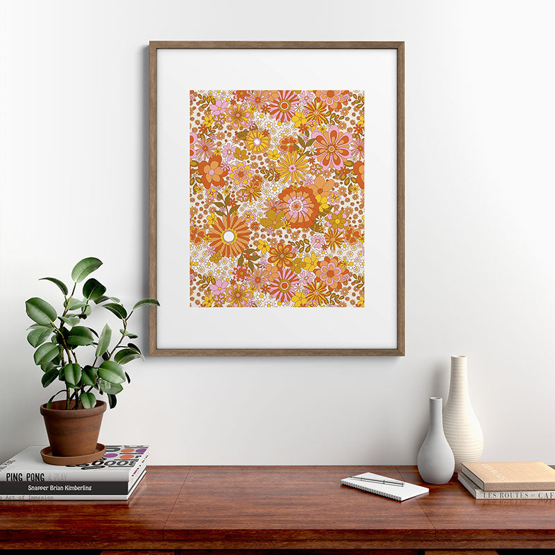 70s Floral Pattern Framed Art Print