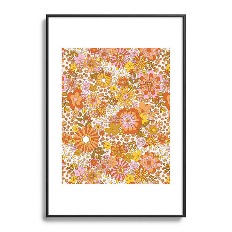 70s Floral Pattern Framed Art Print