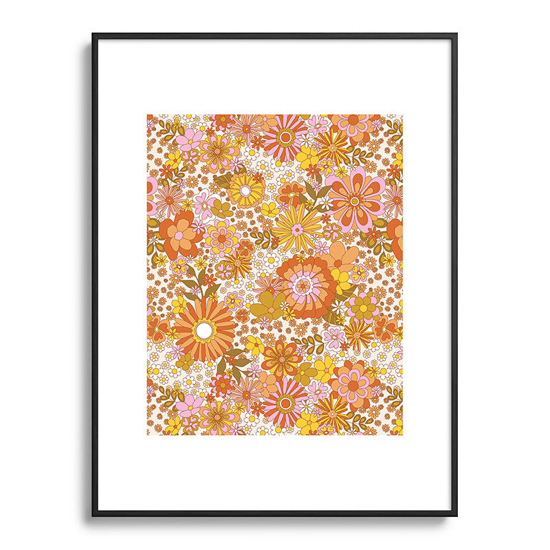 70s Floral Pattern Framed Art Print