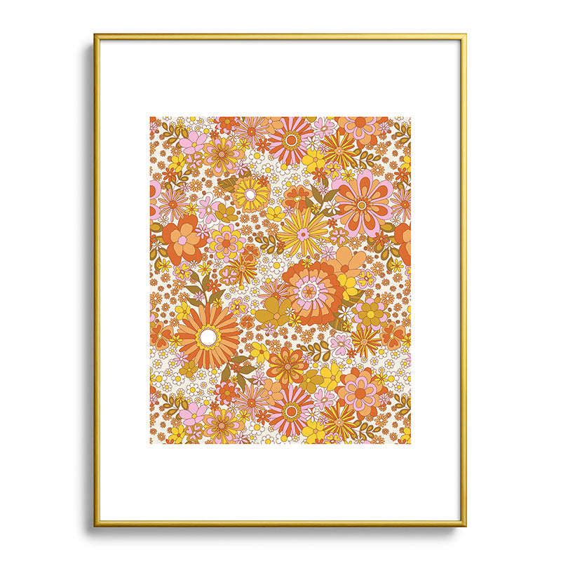 70s Floral Pattern Framed Art Print
