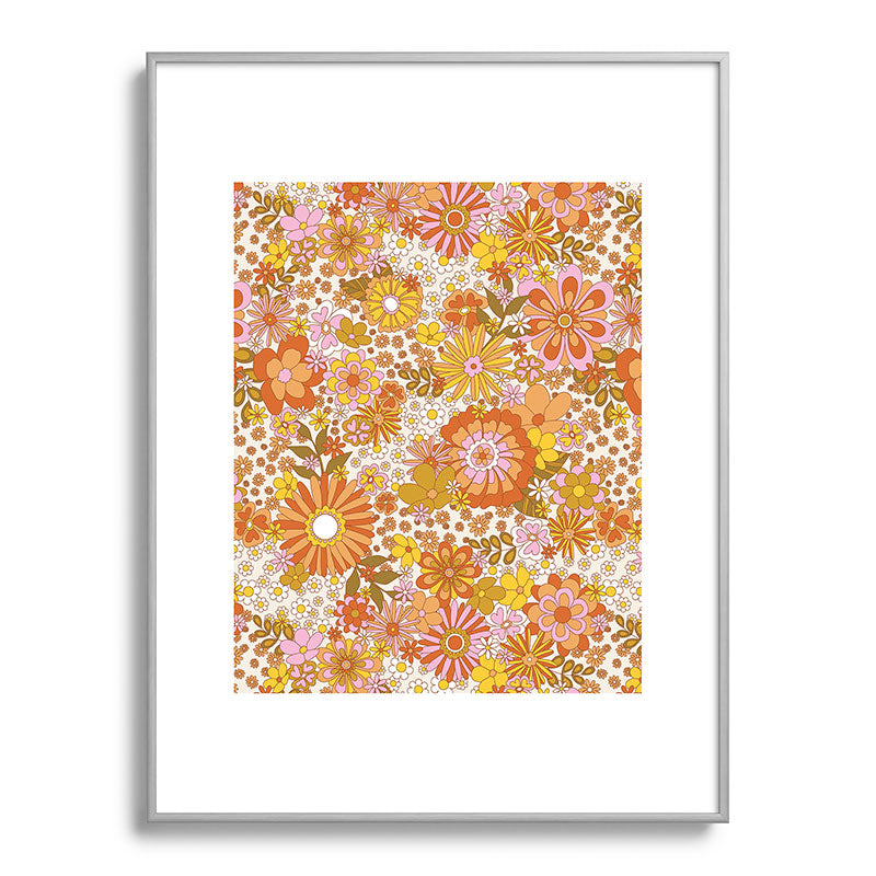 70s Floral Pattern Framed Art Print