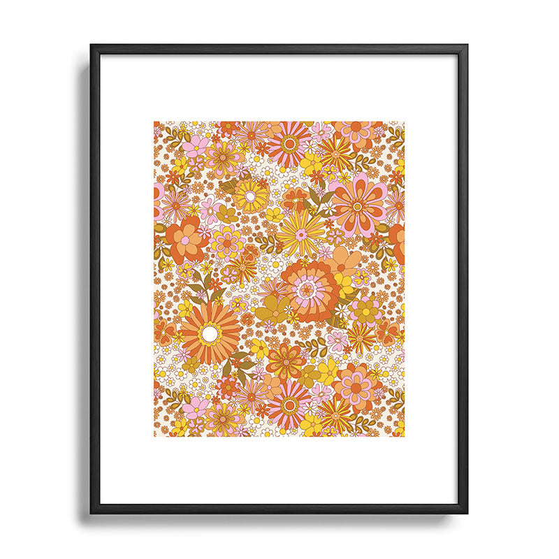 70s Floral Pattern Framed Art Print