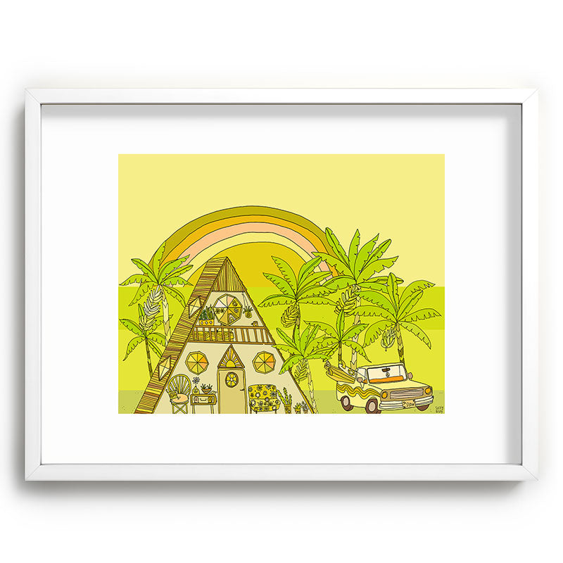 a frame simple living // banana pancakes // retro surf art by surfy birdy Framed Art Print