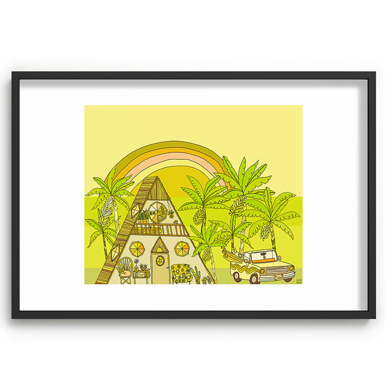 a frame simple living // banana pancakes // retro surf art by surfy birdy Framed Art Print