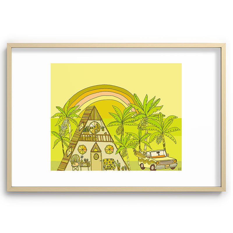 a frame simple living // banana pancakes // retro surf art by surfy birdy Framed Art Print