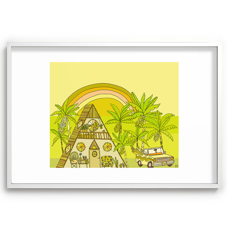 a frame simple living // banana pancakes // retro surf art by surfy birdy Framed Art Print