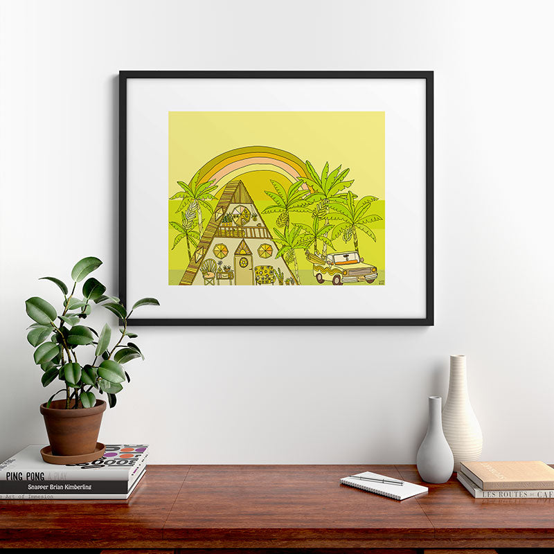 a frame simple living // banana pancakes // retro surf art by surfy birdy Framed Art Print