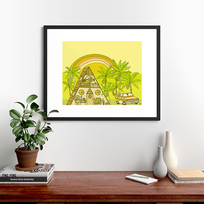 a frame simple living // banana pancakes // retro surf art by surfy birdy Framed Art Print