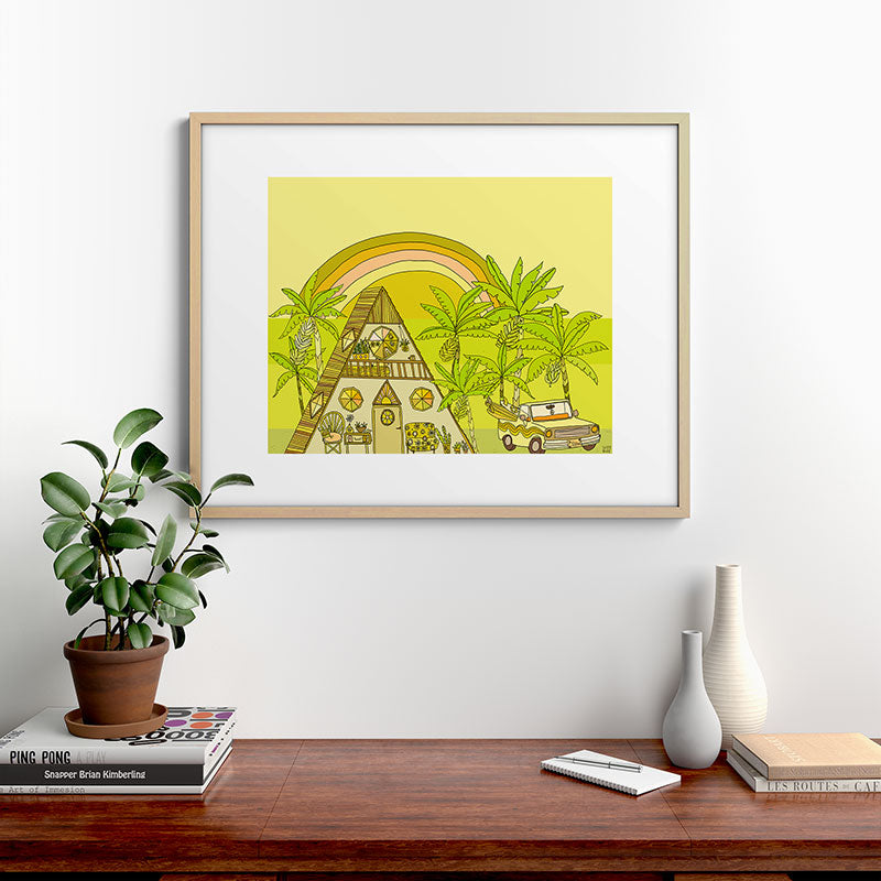 a frame simple living // banana pancakes // retro surf art by surfy birdy Framed Art Print