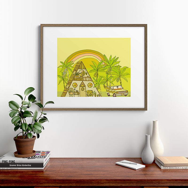 a frame simple living // banana pancakes // retro surf art by surfy birdy Framed Art Print