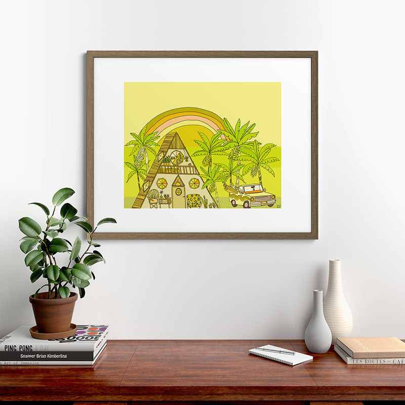 a frame simple living // banana pancakes // retro surf art by surfy birdy Framed Art Print
