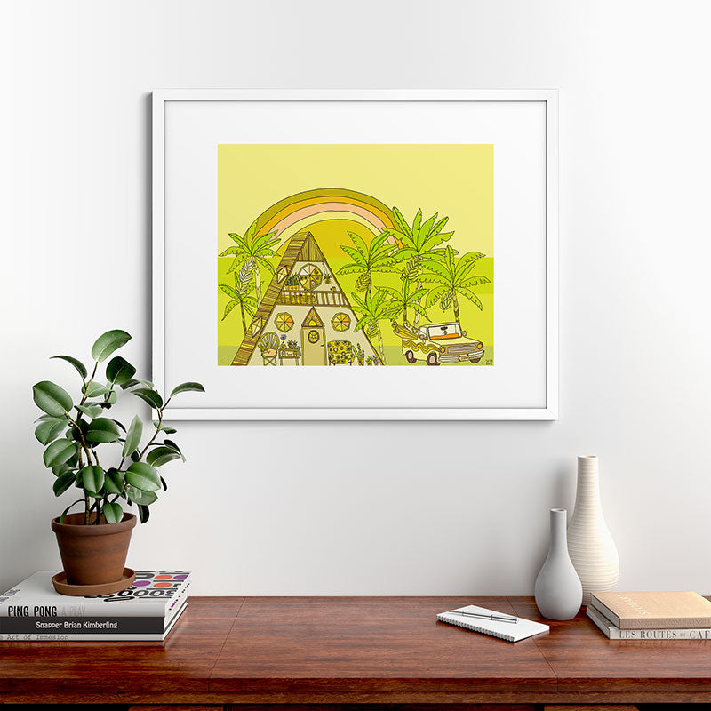 a frame simple living // banana pancakes // retro surf art by surfy birdy Framed Art Print