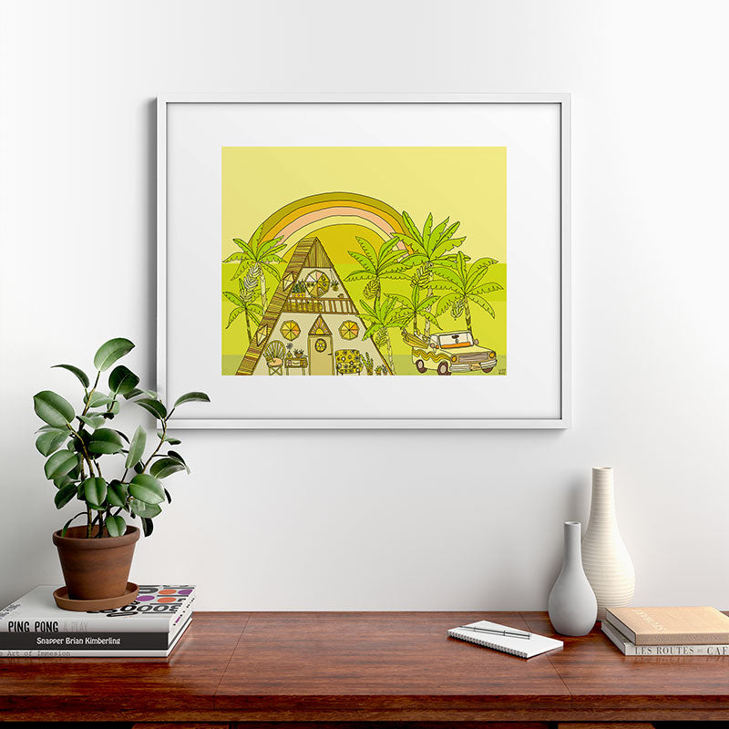 a frame simple living // banana pancakes // retro surf art by surfy birdy Framed Art Print