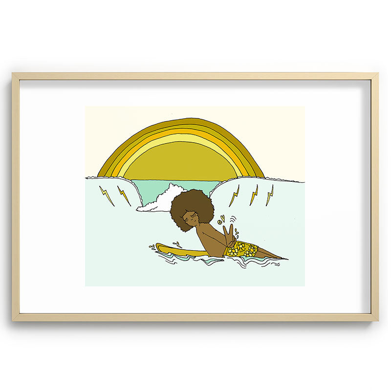 "buttons" kaluhiokalani 70s surf legend // retro surf art by surfy birdy Framed Art Print