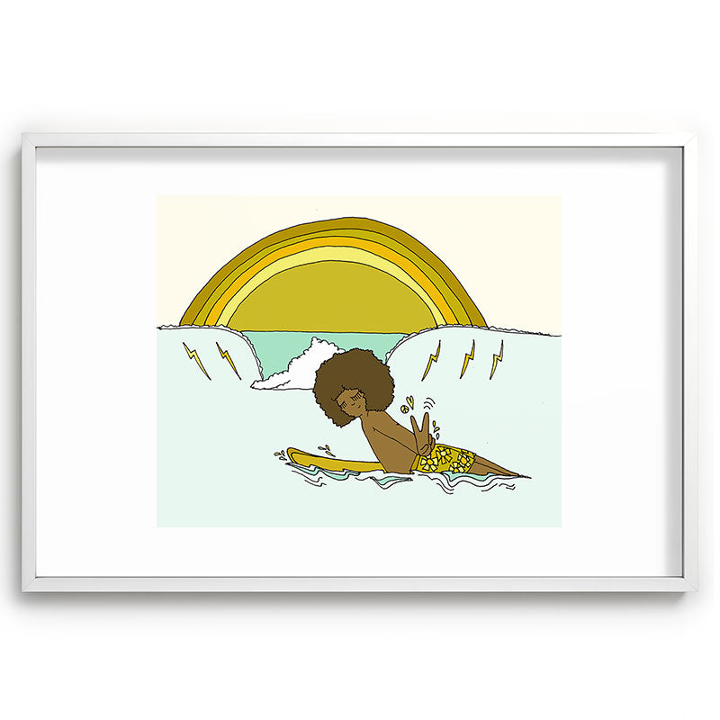 "buttons" kaluhiokalani 70s surf legend // retro surf art by surfy birdy Framed Art Print