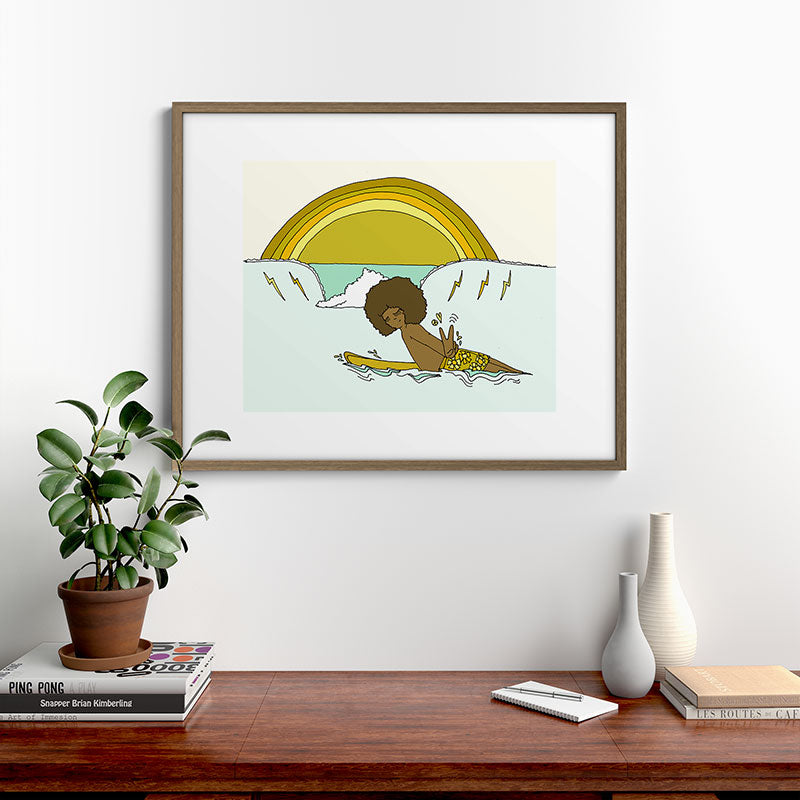 "buttons" kaluhiokalani 70s surf legend // retro surf art by surfy birdy Framed Art Print