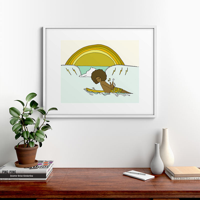 "buttons" kaluhiokalani 70s surf legend // retro surf art by surfy birdy Framed Art Print