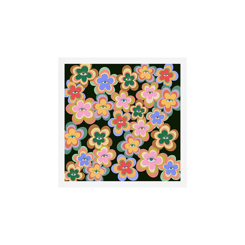 70s Evil Eye Flower Pattern in dark green Art Print