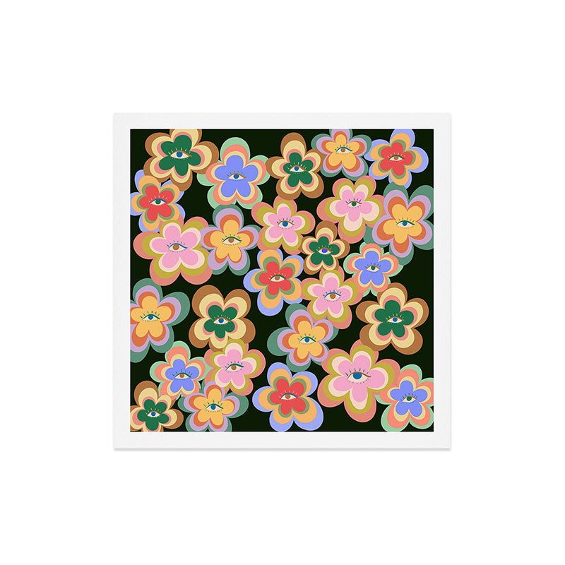70s Evil Eye Flower Pattern in dark green Art Print