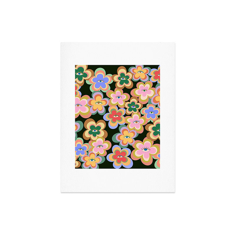 70s Evil Eye Flower Pattern in dark green Art Print