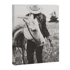 A Cowgirl & Her Horse - Black & White Photo Canvas Print