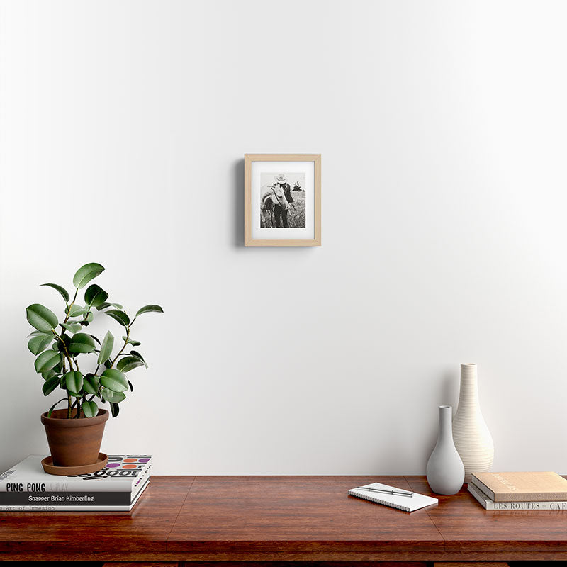 A Cowgirl & Her Horse - Black & White Photo Framed Art Print