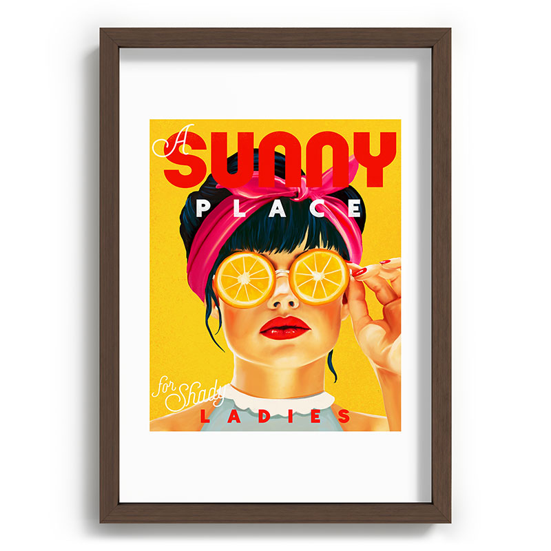 "A Sunny Place For Shady Ladies" Cool, Retro Pinup Girl With Orange Shades Framed Art Print