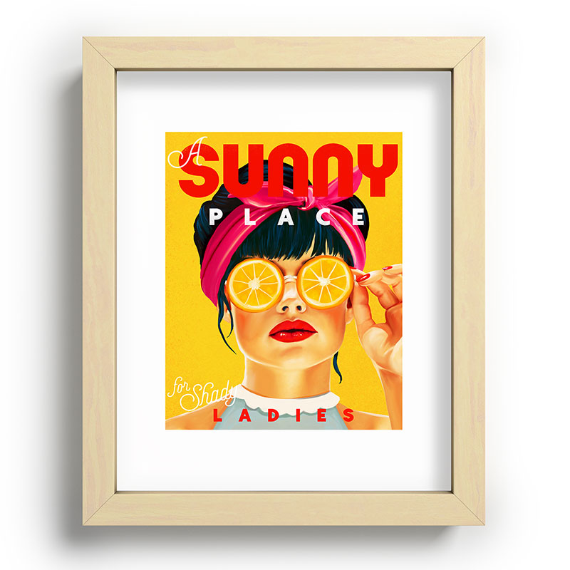 "A Sunny Place For Shady Ladies" Cool, Retro Pinup Girl With Orange Shades Framed Art Print