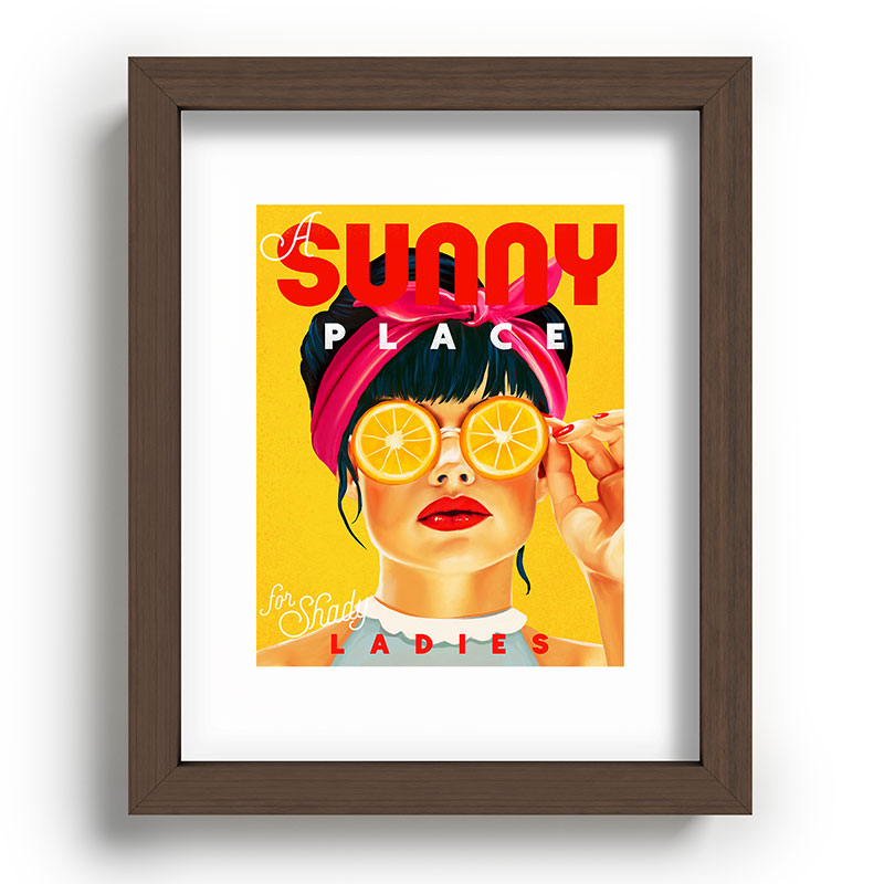 "A Sunny Place For Shady Ladies" Cool, Retro Pinup Girl With Orange Shades Framed Art Print