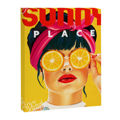 "A Sunny Place For Shady Ladies" Cool, Retro Pinup Girl With Orange Shades Canvas Print
