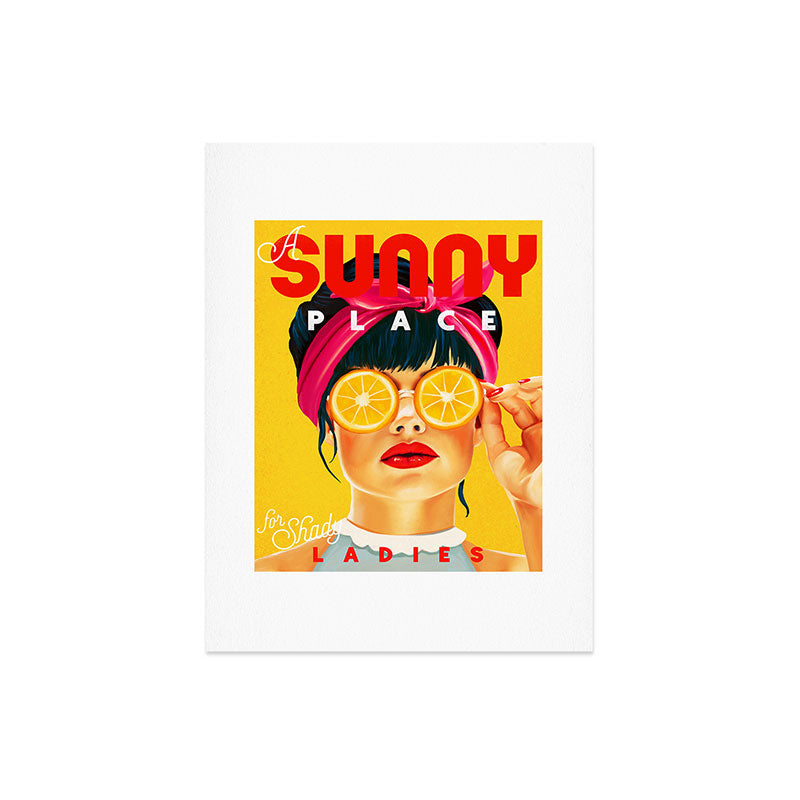 "A Sunny Place For Shady Ladies" Cool, Retro Pinup Girl With Orange Shades Art Print