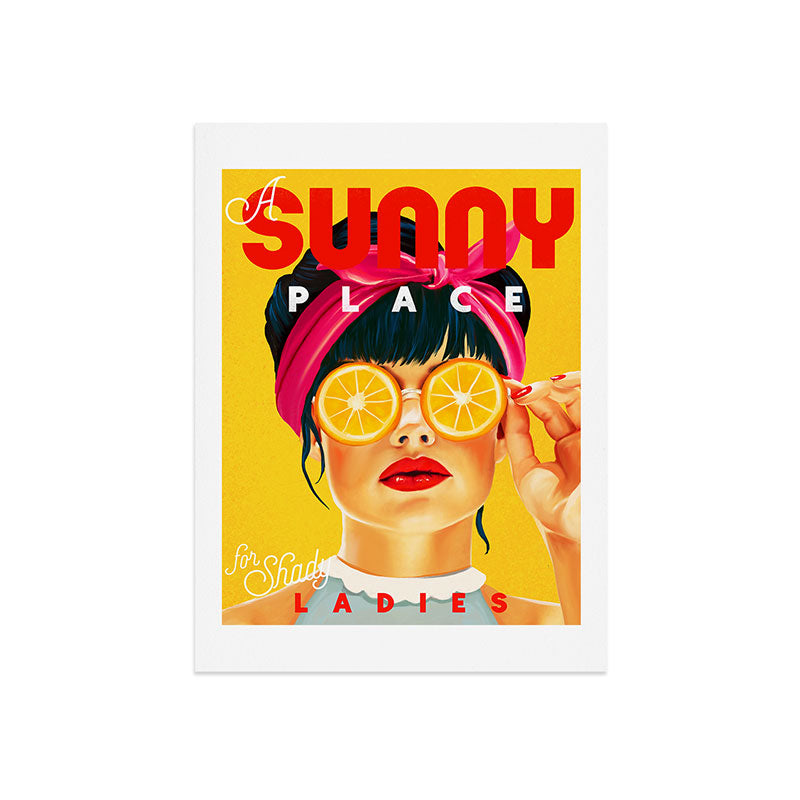 "A Sunny Place For Shady Ladies" Cool, Retro Pinup Girl With Orange Shades Art Print