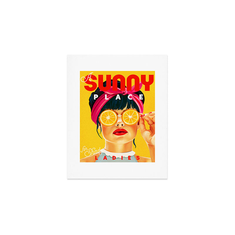 "A Sunny Place For Shady Ladies" Cool, Retro Pinup Girl With Orange Shades Art Print