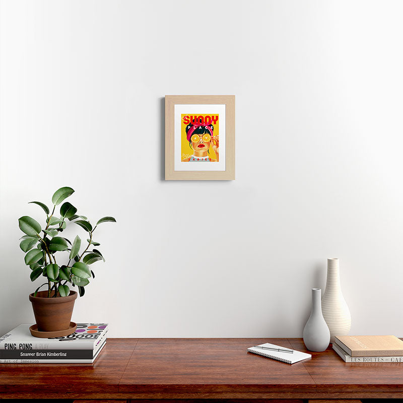 "A Sunny Place For Shady Ladies" Cool, Retro Pinup Girl With Orange Shades Framed Art Print