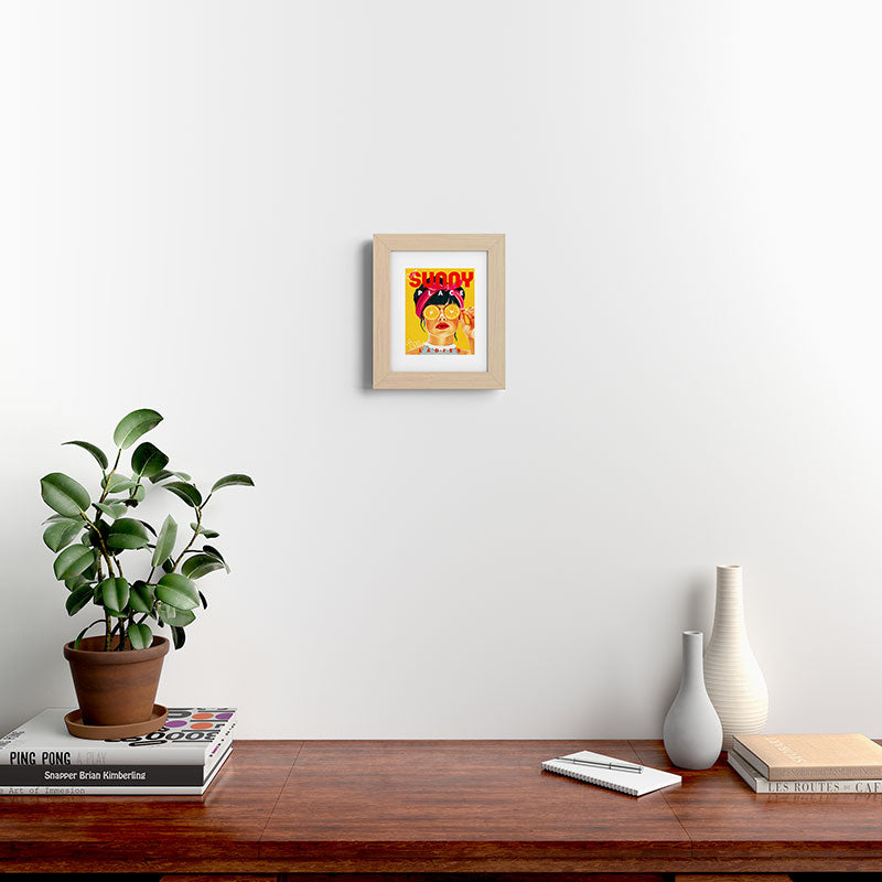 "A Sunny Place For Shady Ladies" Cool, Retro Pinup Girl With Orange Shades Framed Art Print