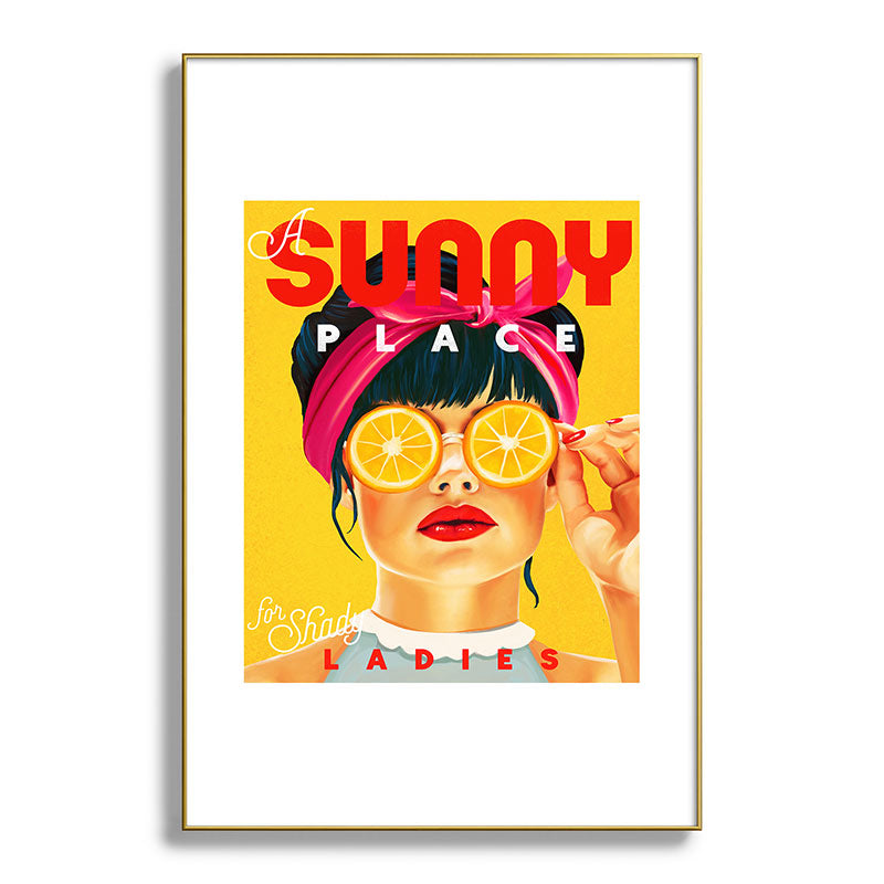 "A Sunny Place For Shady Ladies" Cool, Retro Pinup Girl With Orange Shades Framed Art Print