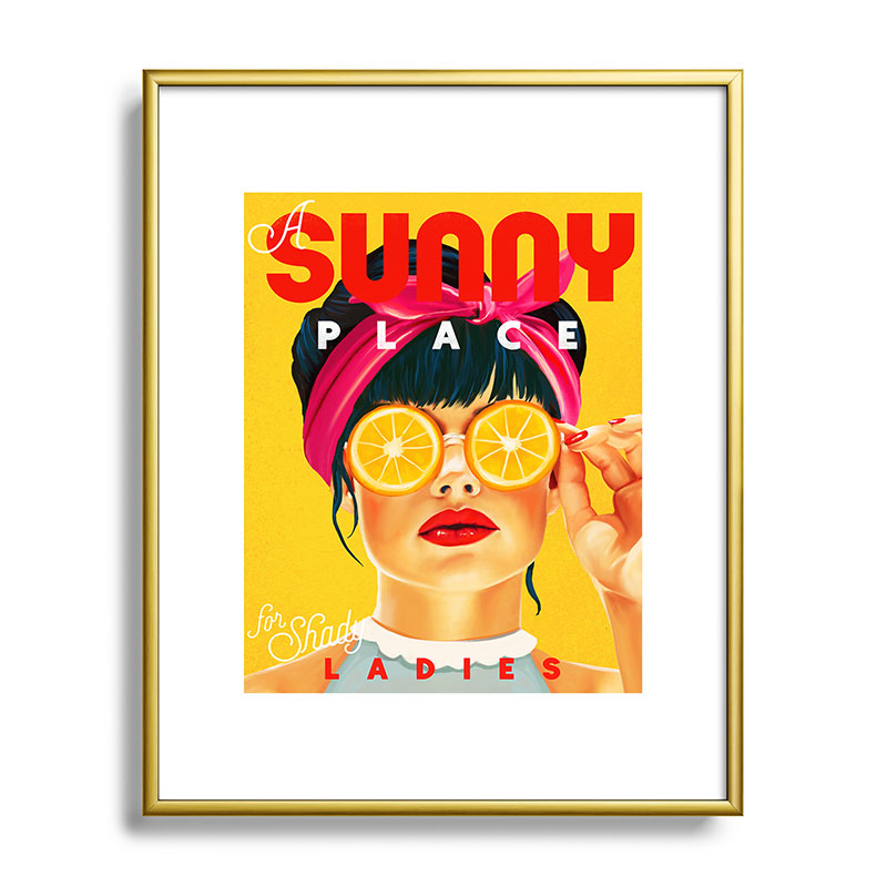 "A Sunny Place For Shady Ladies" Cool, Retro Pinup Girl With Orange Shades Framed Art Print