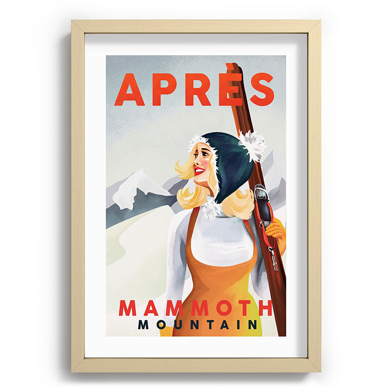 "Apres Ski Mammoth" Cool Vintage Pinup Girl Skiing Art Framed Art Print