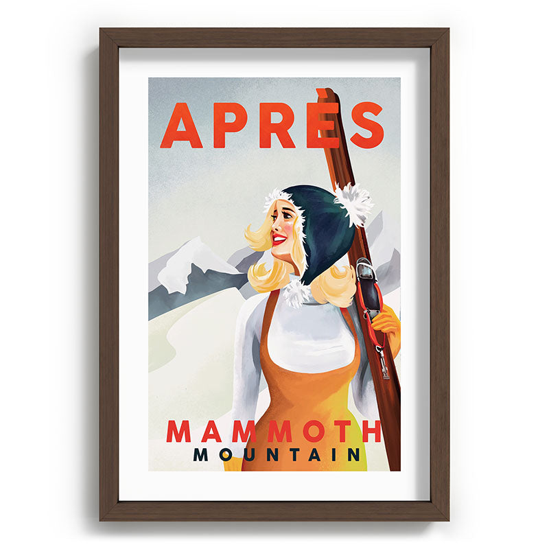 "Apres Ski Mammoth" Cool Vintage Pinup Girl Skiing Art Framed Art Print