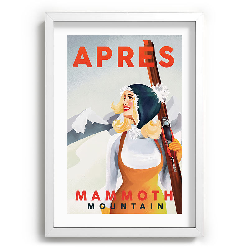 "Apres Ski Mammoth" Cool Vintage Pinup Girl Skiing Art Framed Art Print