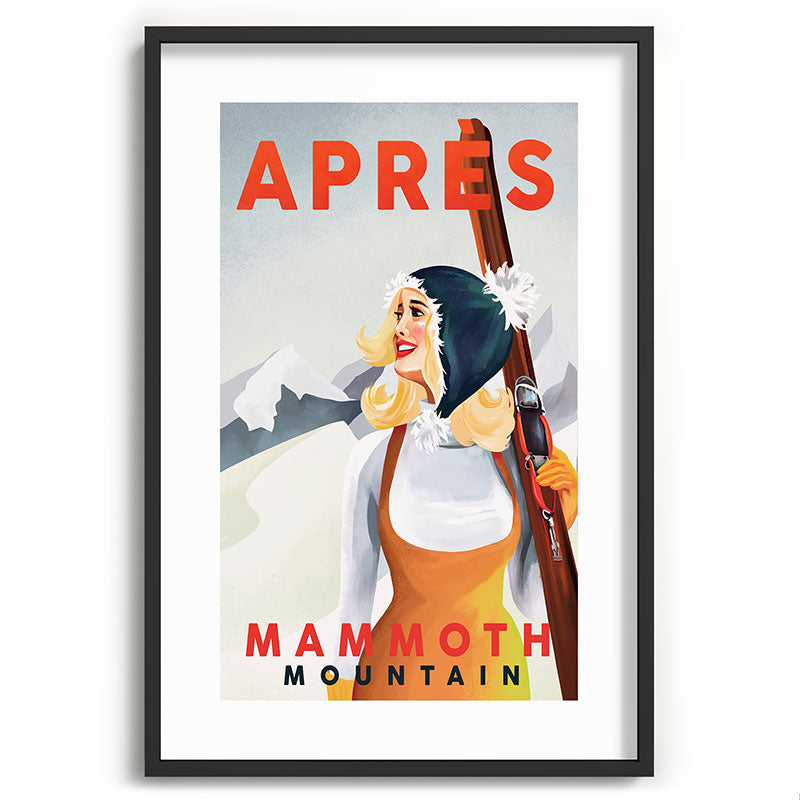"Apres Ski Mammoth" Cool Vintage Pinup Girl Skiing Art Framed Art Print
